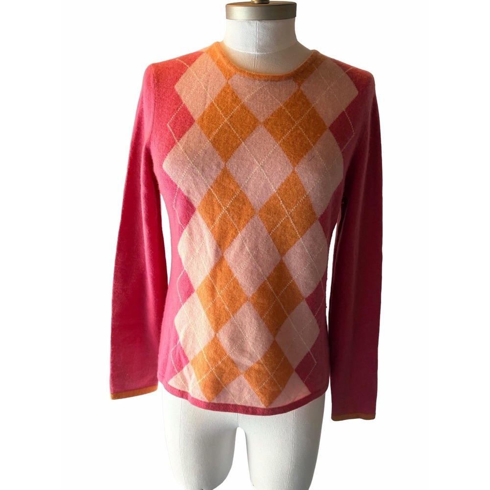Charter Club Cashmere Sweater  Argyle Pinks/Orange Women's M